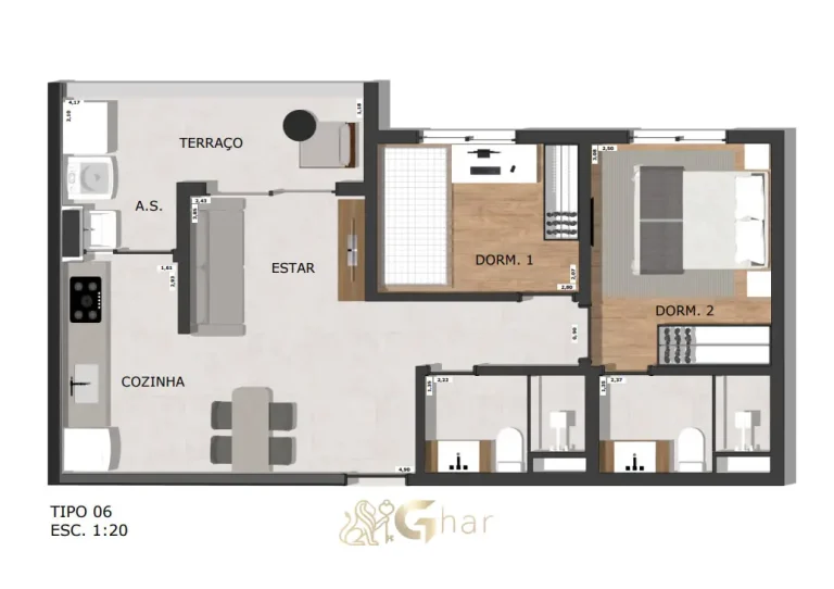 Planta de apartamento 2 dormitórios em condomínio residencial na Parada Inglesa Zona Norte de São Paulo