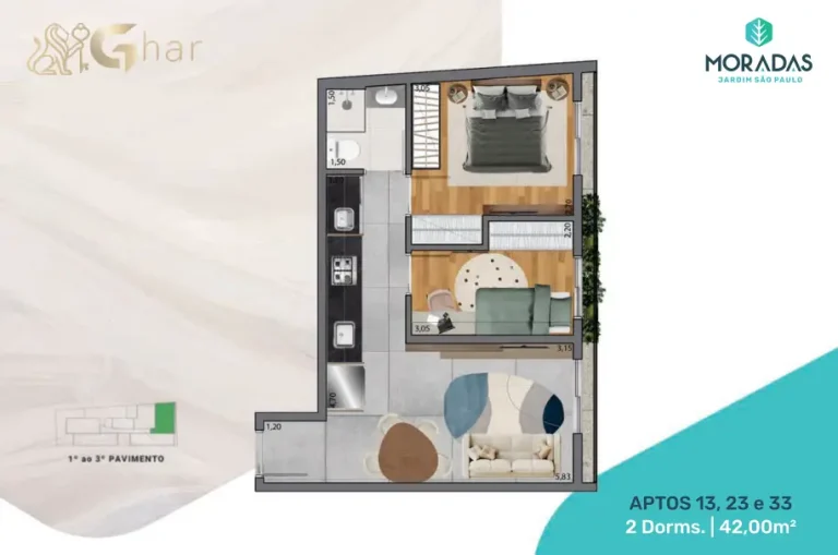 Planta de apartamento 2 dormitórios em condomínio no Jardim São Paulo Zona Norte de São Paulo