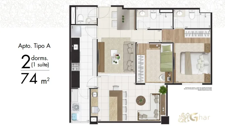 Planta do apartamento Piazza San Bartolomeo com 2 dormitórios no Jardim São Paulo em São Paulo