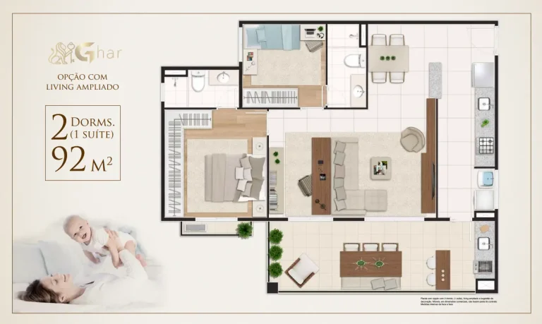 Planta de apartamento 2 dormitórios em condomínio residencial no Jardim São Paulo Zona Norte de São Paulo