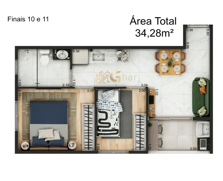 Planta de apartamento compacto 2 dormitórios em apartamentos na Parada Inglesa São Paulo