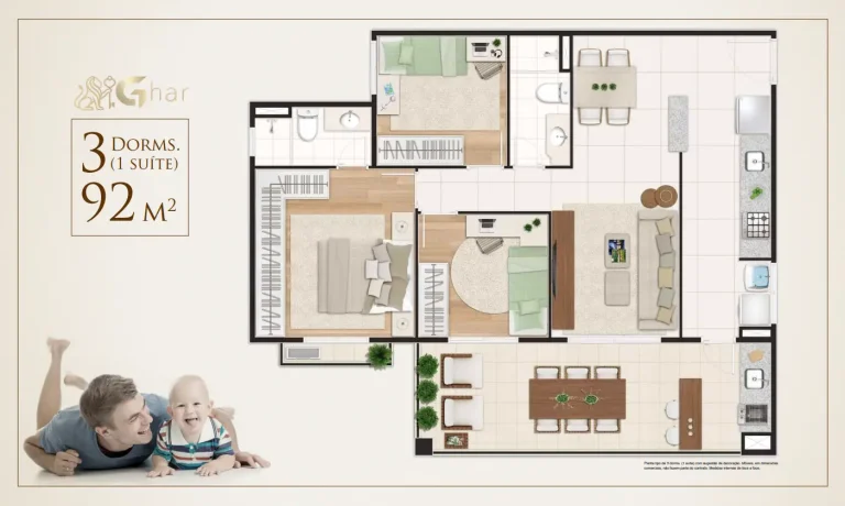 Planta de apartamento 3 dormitórios em condomínio no Jardim São Paulo São Paulo