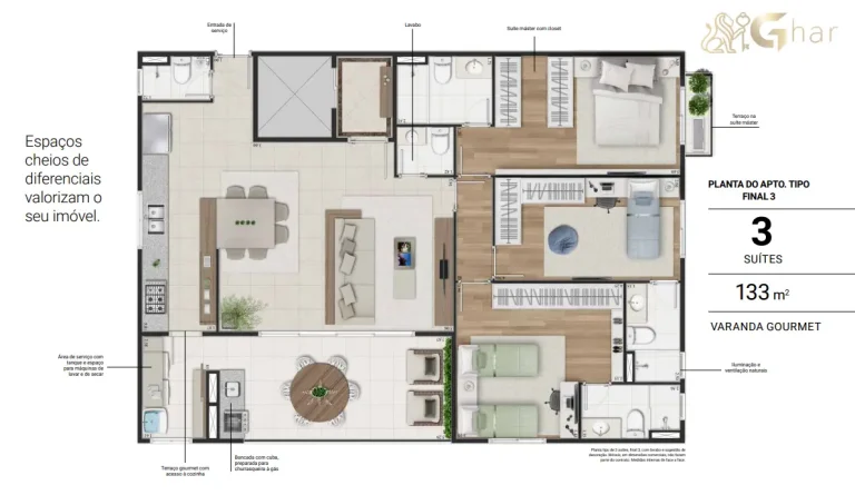 Planta de unidade residencial no condomínio Piazza San Giovanni no Jardim São Paulo Zona Norte de São Paulo