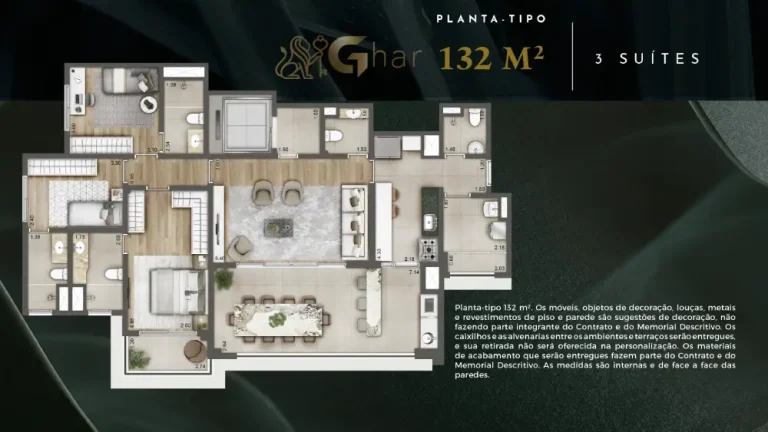 Planta de apartamento com 3 suítes em condomínio residencial no Tucuruvi Zona Norte de São Paulo
