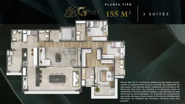 Planta de apartamento 3 suítes 155m² em condomínio no Tucuruvi São Paulo