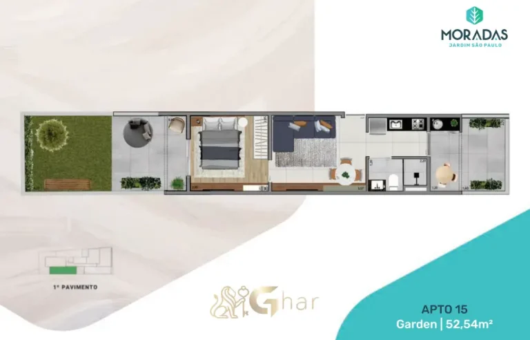 Planta de apartamento garden no Jardim São Paulo SP com metragem ampliada e quintal