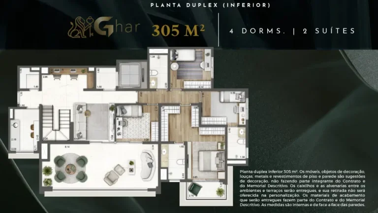 Planta inferior de cobertura duplex em condomínio residencial no Tucuruvi Zona Norte de São Paulo