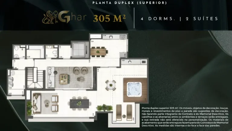 Planta superior da cobertura duplex Verdant Parque Resort no Tucuruvi São Paulo