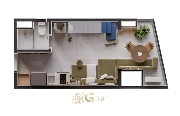 Planta de loft com mezanino do Art Nunes Garcia em Santana São Paulo com aproveitamento vertical