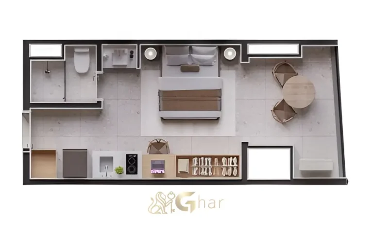 Planta de loft com mezanino em condomínio com apartamentos no Santana São Paulo