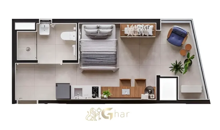 Planta de studio em condomínio com apartamentos no Santana São Paulo com layout inteligente