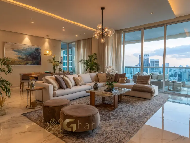 Sala ampla de apartamento na Zona Norte com boa iluminação natural