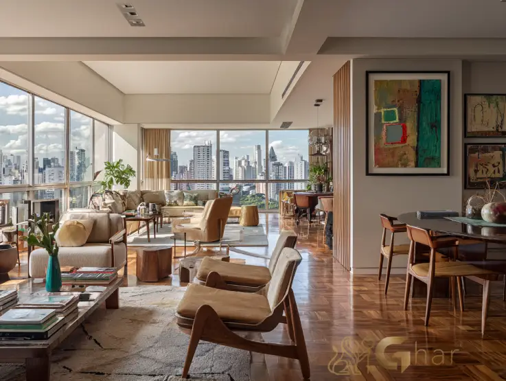 Sala ampla de apartamento na Zona Norte de São Paulo com espaço confortável e iluminado