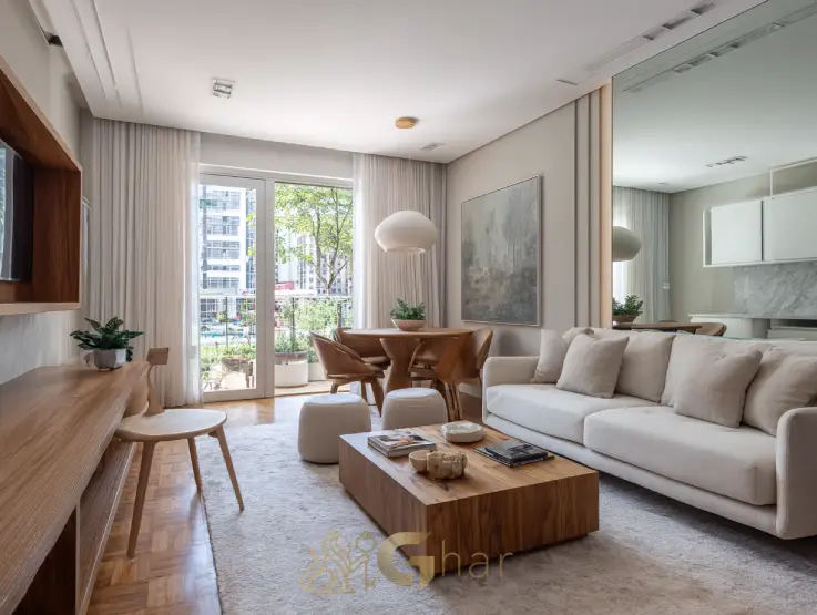 Sala de apartamento 1 dormitório com design funcional no Tucuruvi Zona Norte