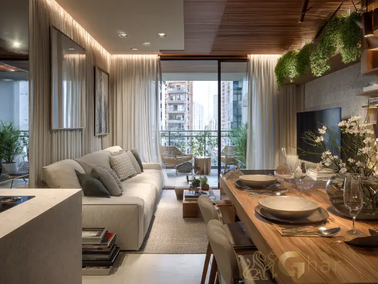 Sala integrada em apartamento pequeno de 1 quarto no Tucuruvi São Paulo