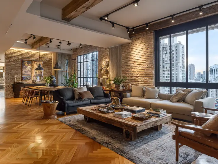 Sala de apartamento alto padrão na Zona Norte com acabamento sofisticado