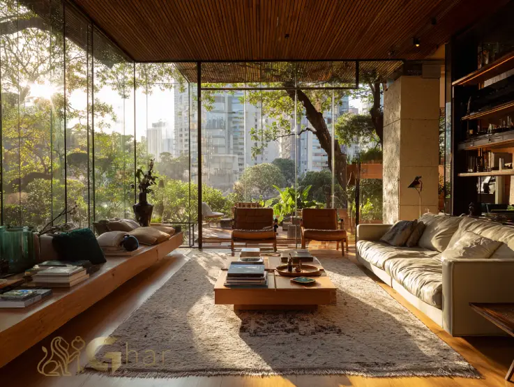 Living de apartamentos alto padrão no Tucuruvi com arquitetura contemporânea e iluminação natural