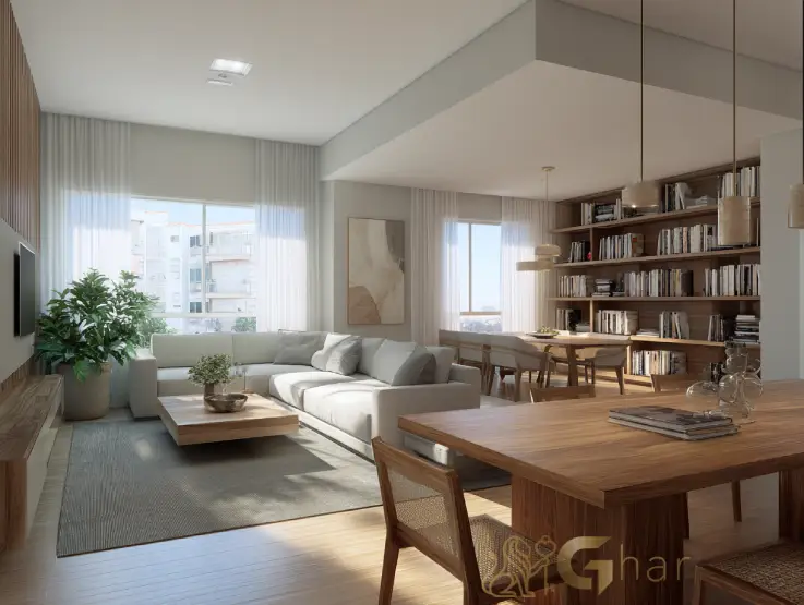 Sala de apartamento na na Zona Norte de São Paulo com ambiente integrado