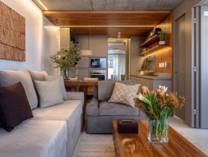 Sala de apartamento decorado em condomínio residencial no Tucuruvi Zona Norte de São Paulo