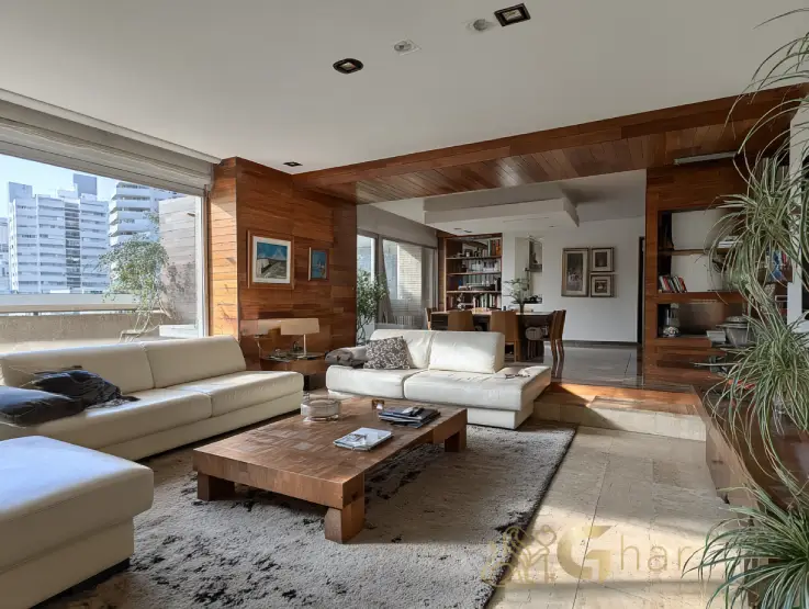 Sala de apartamento moderno em região tranquila da Zona Norte