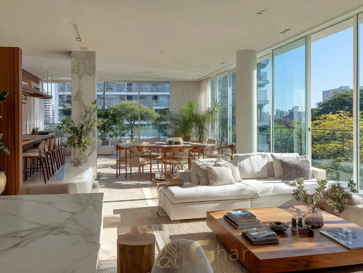 Sala moderna em apartamento na Zona Norte de São Paulo