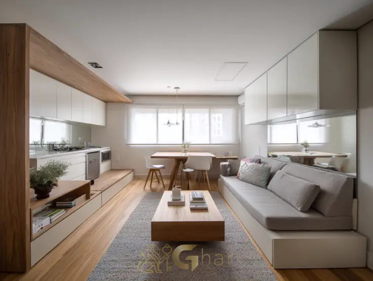 Sala de estar em apartamento compacto no Tucuruvi com layout moderno e funcional