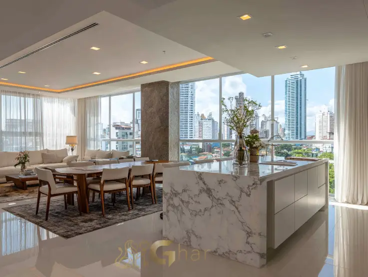 Sala de apartamento na Zona Norte com ambiente moderno e bem iluminado