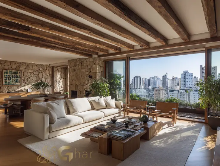 Sala de estar de apartamento com ambiente bem iluminado na Zona Norte