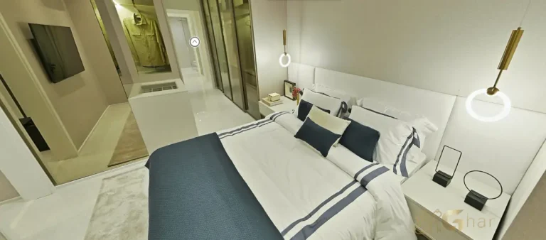 Suíte master do apartamento decorado do Verdant Parque Resort no Tucuruvi São Paulo