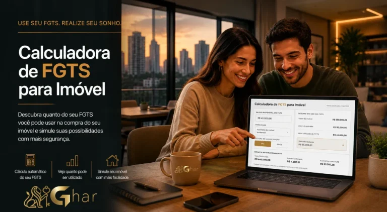 Calculadora de FGTS para imóvel do Ghar Imóveis mostrando entrada disponível e valor a financiar