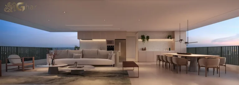 Living de apartamento decorado de 248m² em condomínio residencial no Ibirapuera Zona Sul de São Paulo