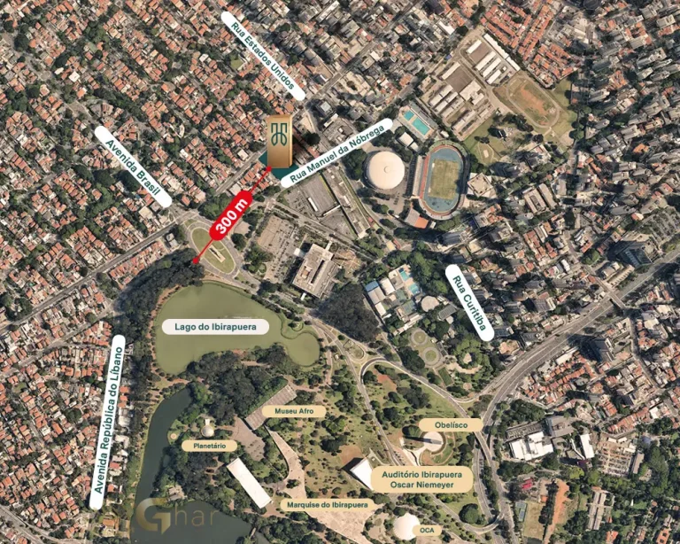 Mapa da localização de apartamentos no Ibirapuera São Paulo