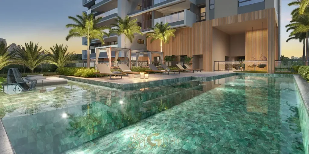 Piscina em condomínio com lazer completo em apartamentos na Aclimação São Paulo