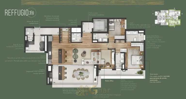 Planta de apartamento com 2 suítes de 150 m² em condomínio residencial na Aclimação Zona Centro São Paulo