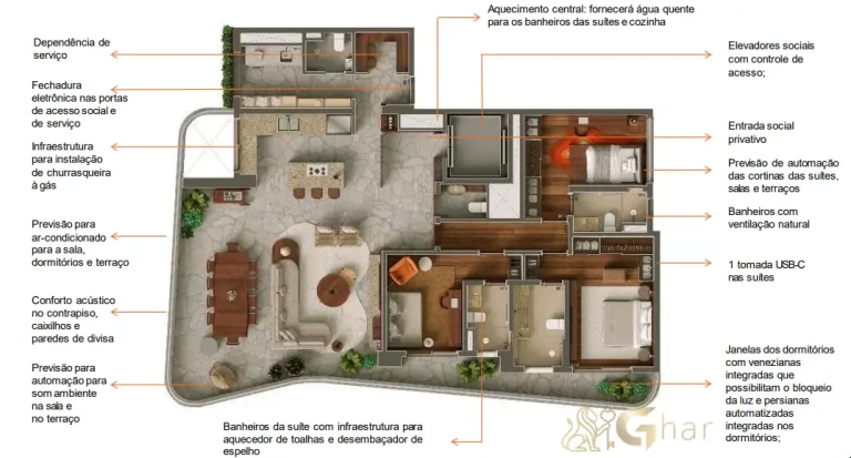 Terceira opção de planta de 183m² com 3 suítes em apartamento no Paraíso Zona Sul São Paulo