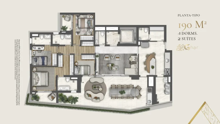 Planta de apartamento 4 dormitórios 190 m² em condomínio de alto padrão no Paraíso São Paulo