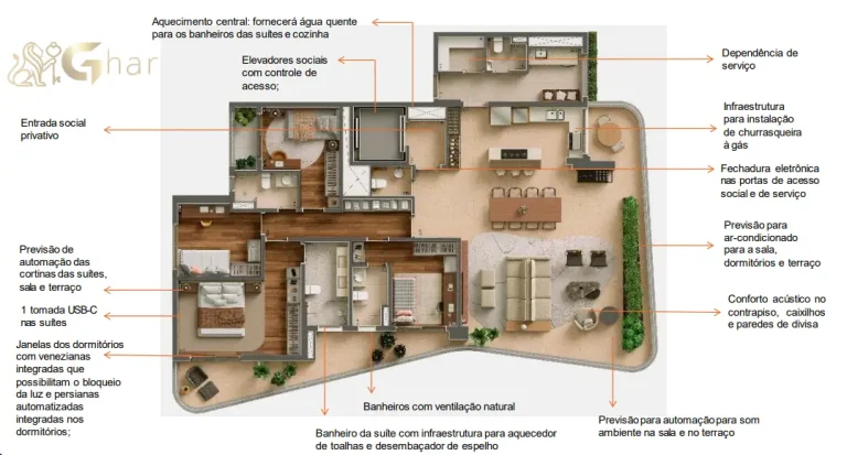 Planta alternativa de apartamento com 4 dormitórios e 226m² no Paraíso Zona Sul São Paulo