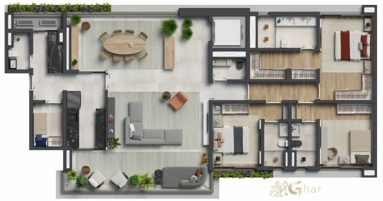 Planta de apartamento de 3 suítes com 198m² em condomínio no Ibirapuera Zona Sul de São Paulo