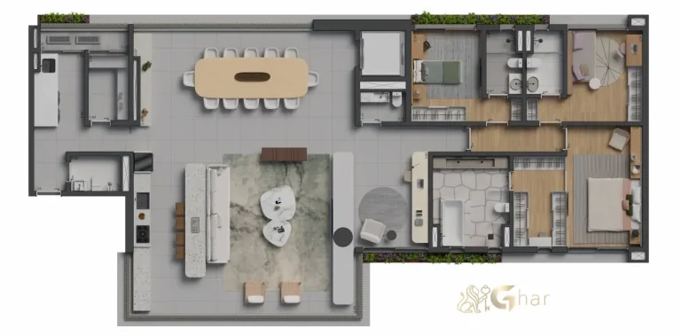 Planta de apartamento de 3 suítes com 248m² em condomínio residencial no Ibirapuera Zona Sul de São Paulo