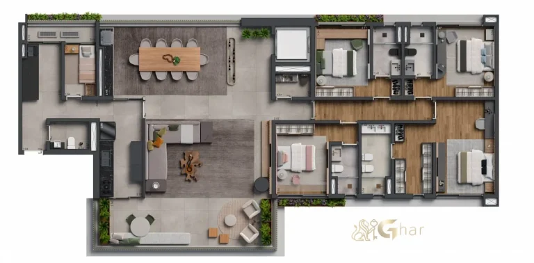 Planta de apartamento de 4 suítes com 248m² do Biotique Ibirapuera no Ibirapuera São Paulo