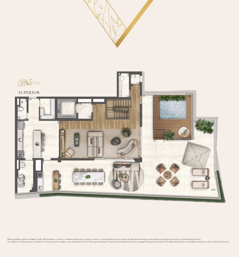 Planta superior do duplex 4 suítes 512 m² do condomínio Heaven Residences no Paraíso São Paulo