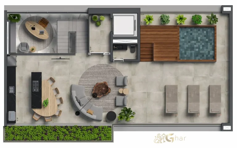 Planta superior de cobertura duplex de 3 suítes com 360m² em condomínio no Ibirapuera Zona Sul de São Paulo
