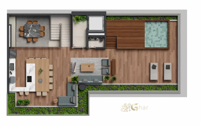 Planta superior de cobertura duplex de 4 suítes com 426m² em condomínio residencial no Ibirapuera Zona Sul de São Paulo