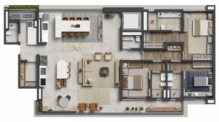 Planta de apartamento de 4 suítes com 248m² do Biotique Ibirapuera no Ibirapuera São Paulo