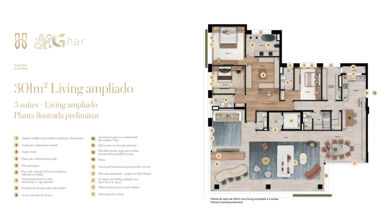 Planta de apartamentos de alto padrão no Ibirapuera São Paulo
