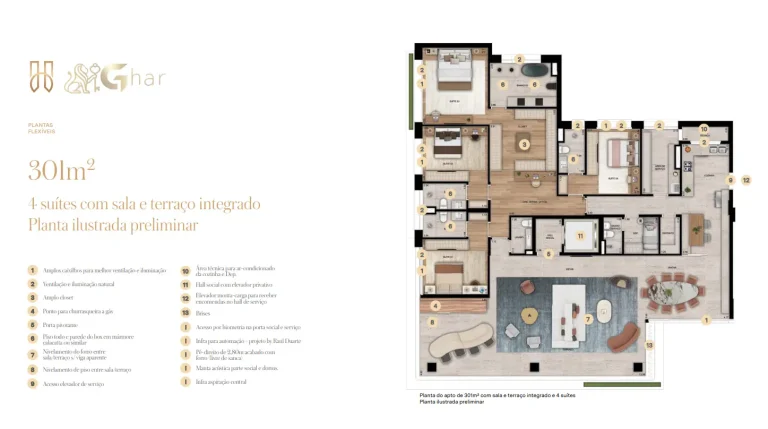 Planta de apartamento em condomínio residencial no Ibirapuera Zona Sul de São Paulo