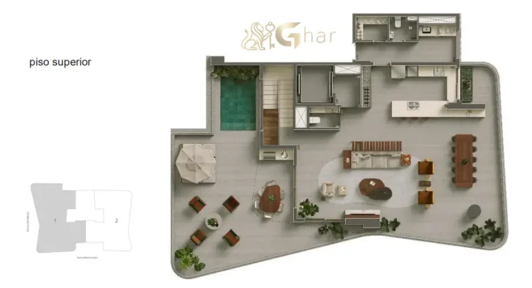 Planta do pavimento superior da cobertura duplex de 446m² do Ibiatã Paraíso no Paraíso São Paulo