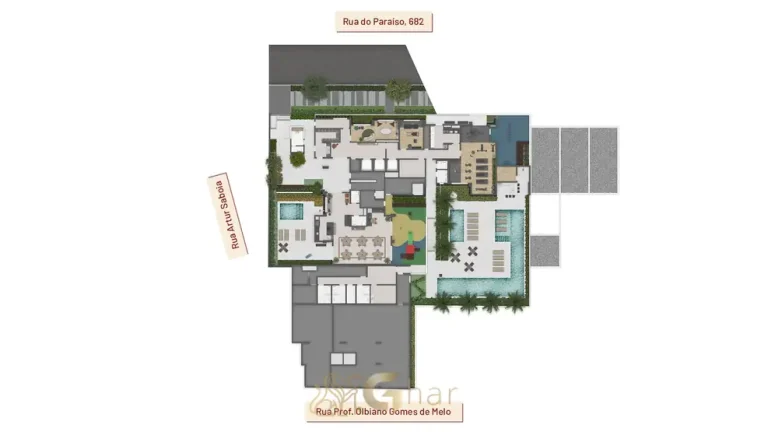 Planta de lazer em condomínio residencial no Paraíso Zona Sul de São Paulo