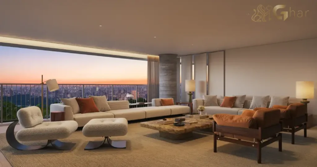 Living amplo em apartamentos de luxo no Paraíso São Paulo