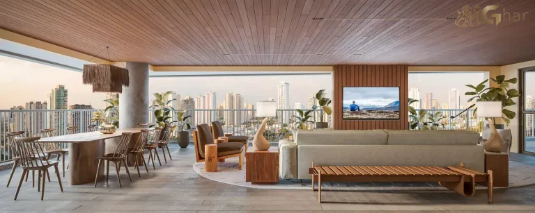 Sala com varanda da cobertura duplex decorada de 446m² do Ibiatã Paraíso no Paraíso São Paulo